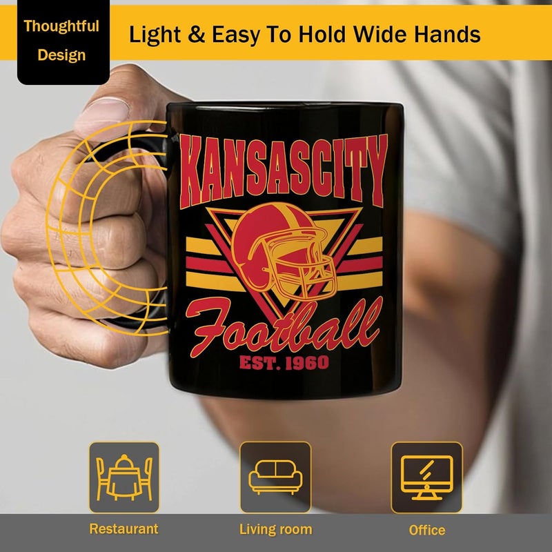 Kiraddle 2 in 1 Football Fan Ceramic Coffee Mug Cup Kansas City Themed Merch Shop Men Women Sport Stuff Gear Apparel Chiefs Team Decor Accessories Merchandise Dad Boyfriend Bf Birthday Christmas Cool Xmas Gift - Image 5